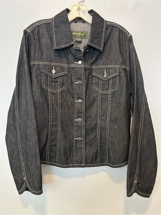 Eddie Bauer Tops - Eddie Bauer Black Denim Jacket with White Stitching